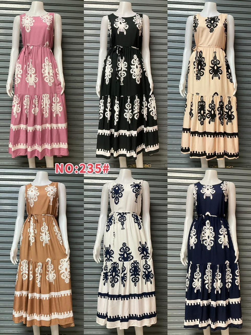 Summer Casual Sleeveless Maxi Dress With Waist Tie